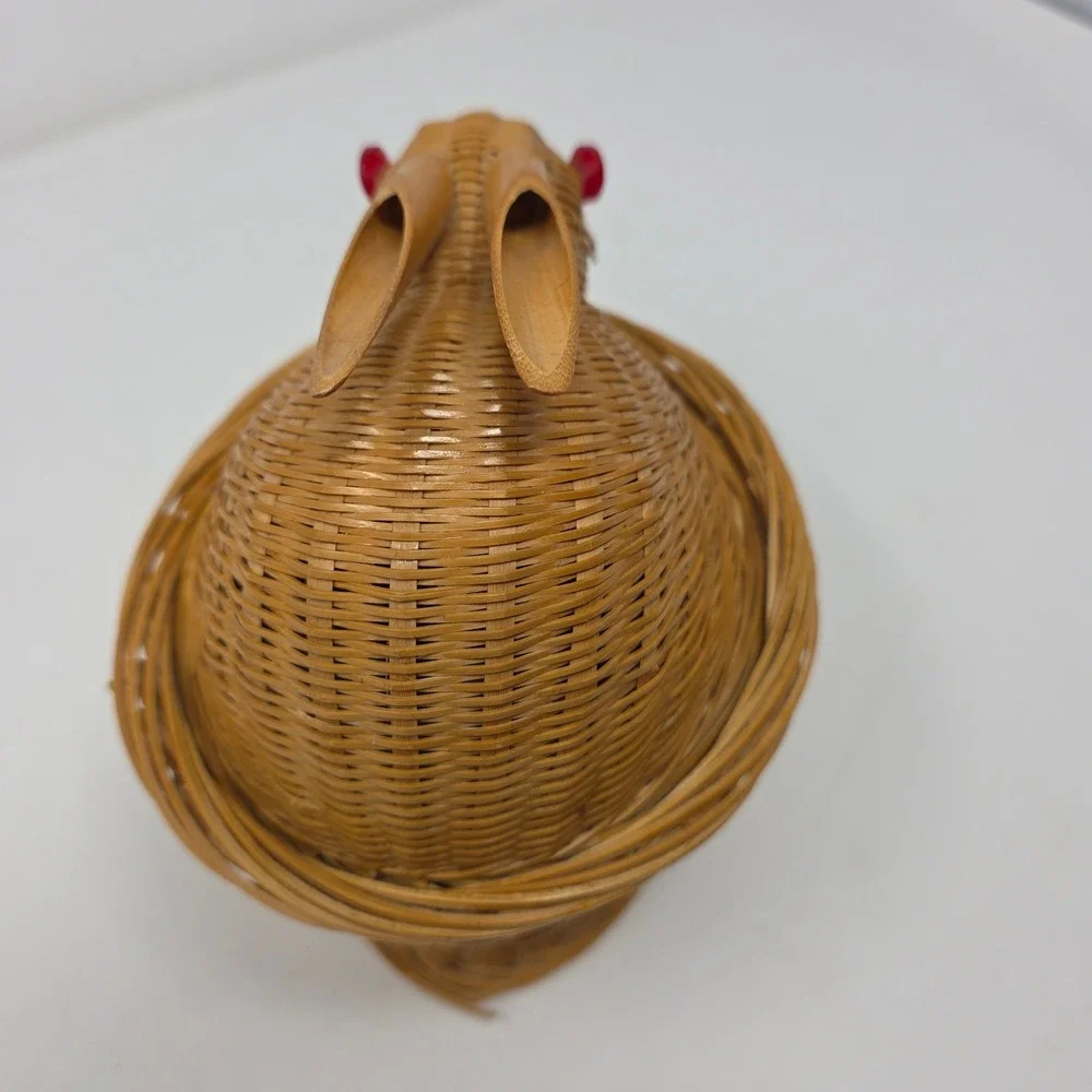 Unbranded Woven Bunny Rabbit Basket Natural Tan Red Eyes Bamboo Ears Decor